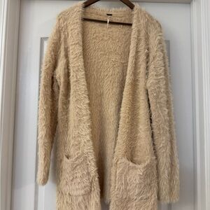 Free People XS S Oversized Faux Fur Long Open Cardigan Sweater Eyelash Soft Cozy